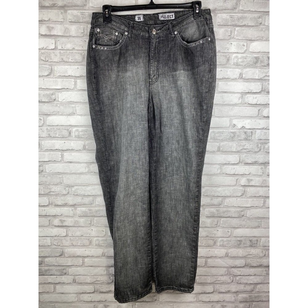 Project Womens Straight Leg Black Jeans Size 20 Rhinestone Accents